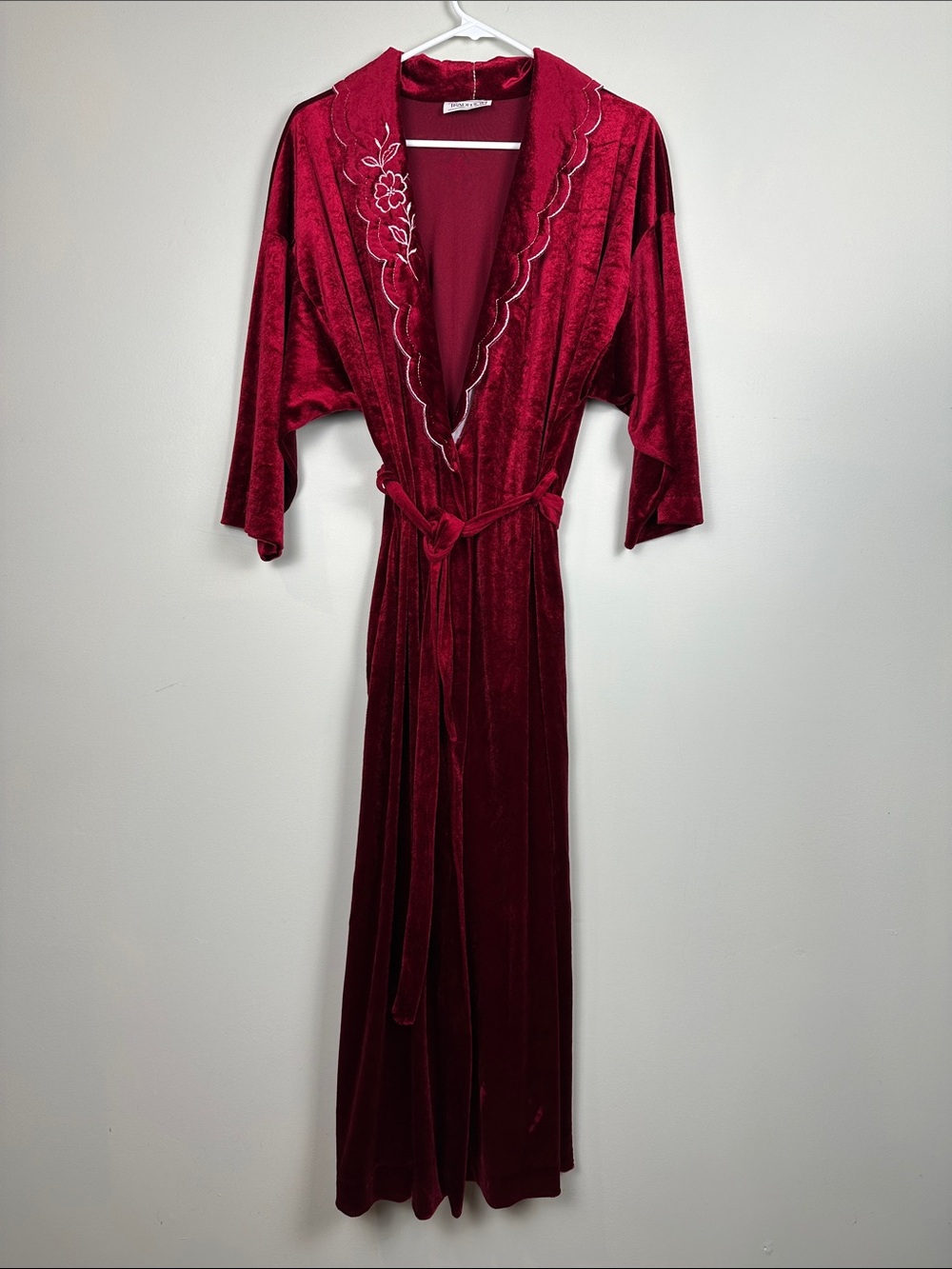 170. vintage burgundy, velour embroidered robe.